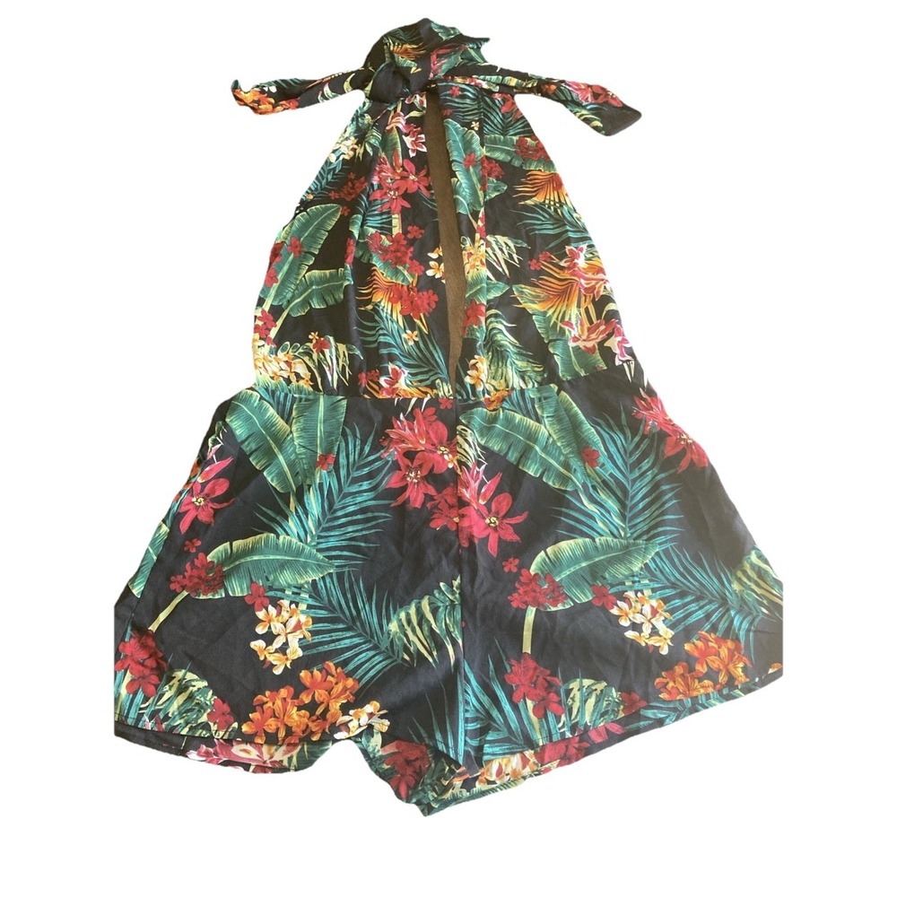 SHEIN Curve Backless Tie Up Tropical Jumper